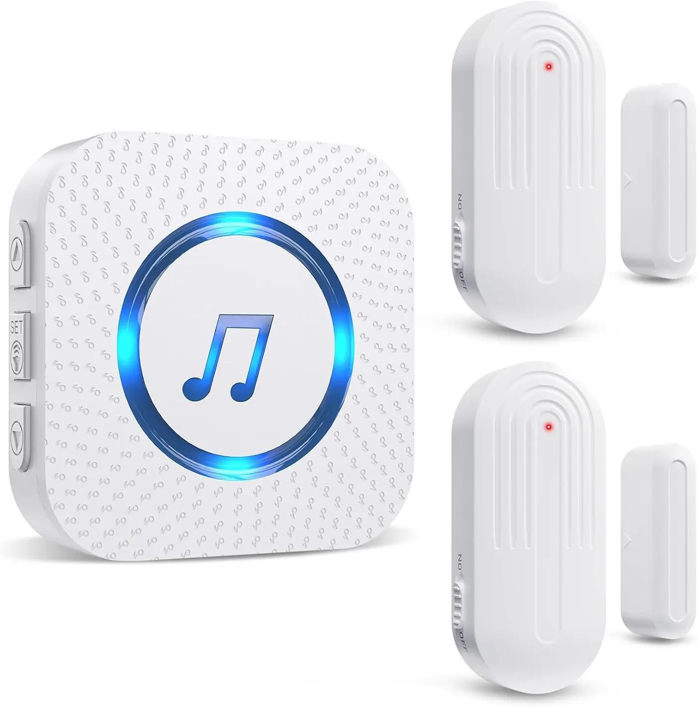 Door Chime,SanJie Wireless Door Sensor Chime When Door Opens,Door Entry Alarm Chime for Business/Home/Kids,500 FT Range,26 Chimes 5 Adjustable Volume, 2 Sensors + 1 Receivers