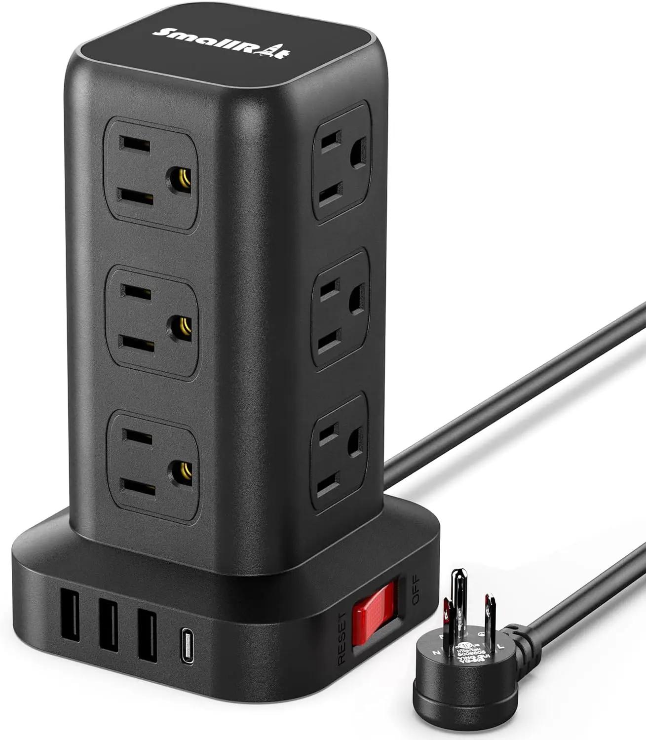 Extension Cord with Multiple Outlets, SMALLRT Surge Protector Power Strip Tower, Outlet Extender with 12 AC Outlets 4 USB, 6.5FT Extension Cord for Home Dorm Room, Office Supplies,Overload Protection ClimeCo Certified