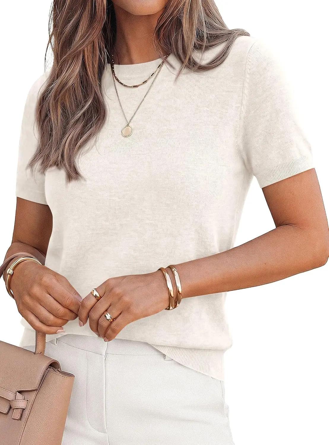 PRETTYGARDEN Women's Short Sleeve Sweaters 2026 Spring Crew Neck Knit Work Shirts Business Casual Tops Summer Fashion Clothes OEKO-TEX STANDARD 100