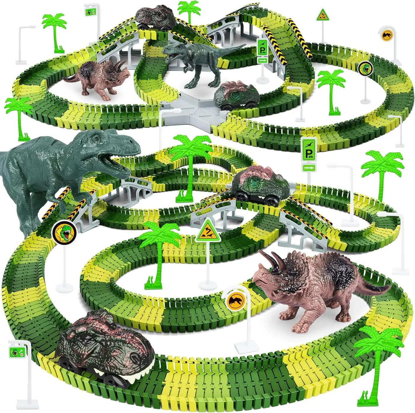 Dinosaur Toys,Create A Dinosaur World Road Race,Flexible Track Playset and 2 pcs Cool Dinosaur car for 3 4 5 6 Year &amp; Up Old boy Girls Best Gift Global Recycled Standard