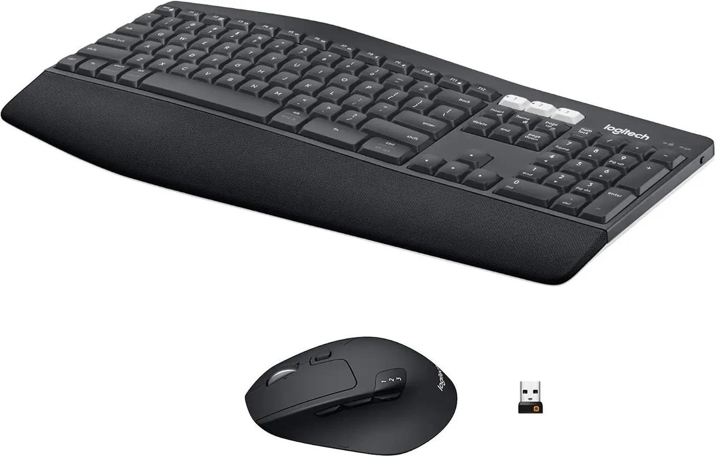 Logitech MK850 Performance Wireless Keyboard and Mouse Combo for Windows, macOS &amp; ChromeOS, Bluetooth &amp; 2.4 GHz USB Receiver, Full-Size Ergonomic Keyboard, Multi-Device, Cushioned Palm Rest – Graphite