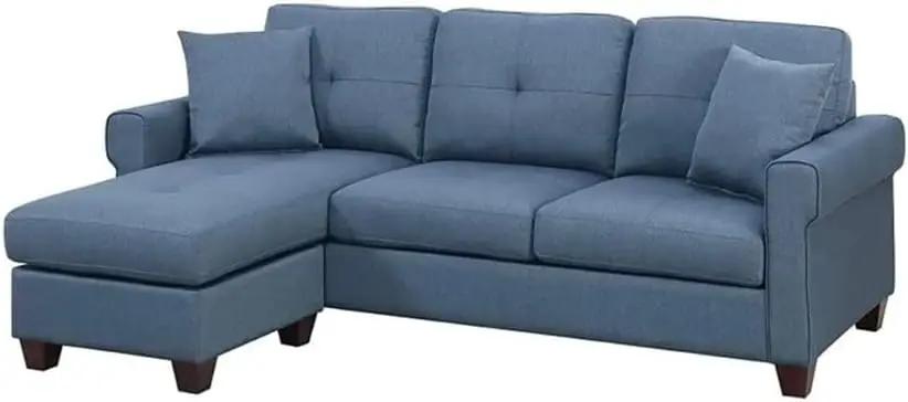 Couch Sectional Sofa,Color Glossy Polyfiber Tufted Cushion,Chaise Living Room Furniture Reversible Sectionals(Black)