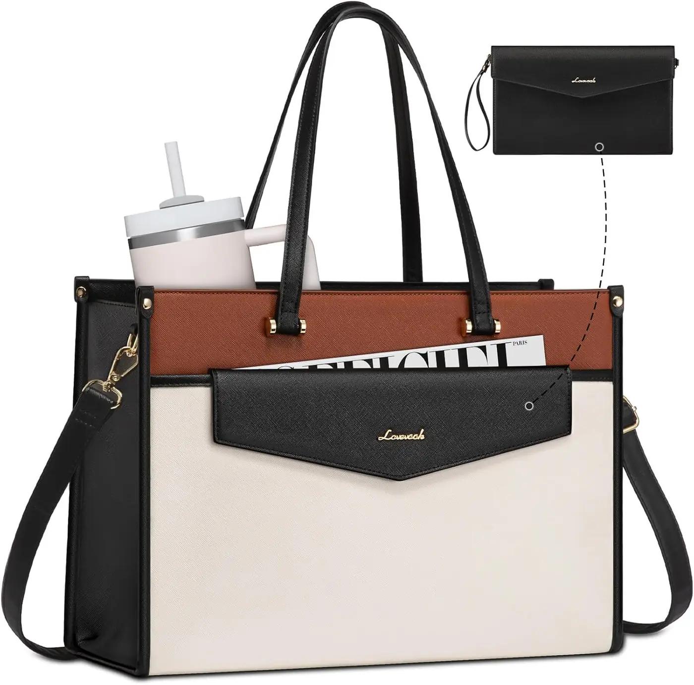 LOVEVOOK LOVEVOOK Laptop Bag for Women, 15.6'' Laptop Tote Purse 2-in-1 Professional Work Bag Business Briefcase with Clutch Purse, Waterproof Leather Computer Handbag for Teacher Office Travel