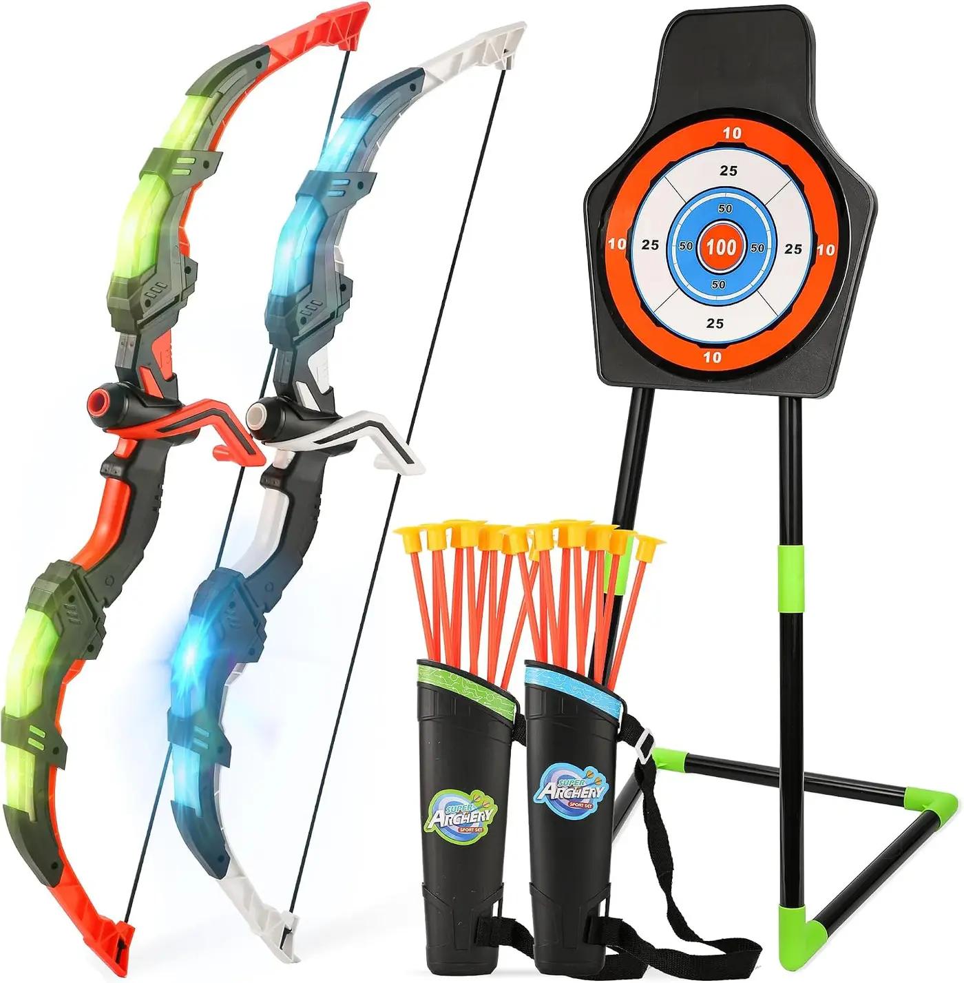 Bow and Arrow Set for Kids, 2 Pack LED Light Up Archery Set with 20 Suction Cup Arrows, Indoor and Outdoor Toy for Boys Girls Age 4-8 8-12 with Standing Target&amp;2 Quivers, Birthday Gift 3-12 Years Old