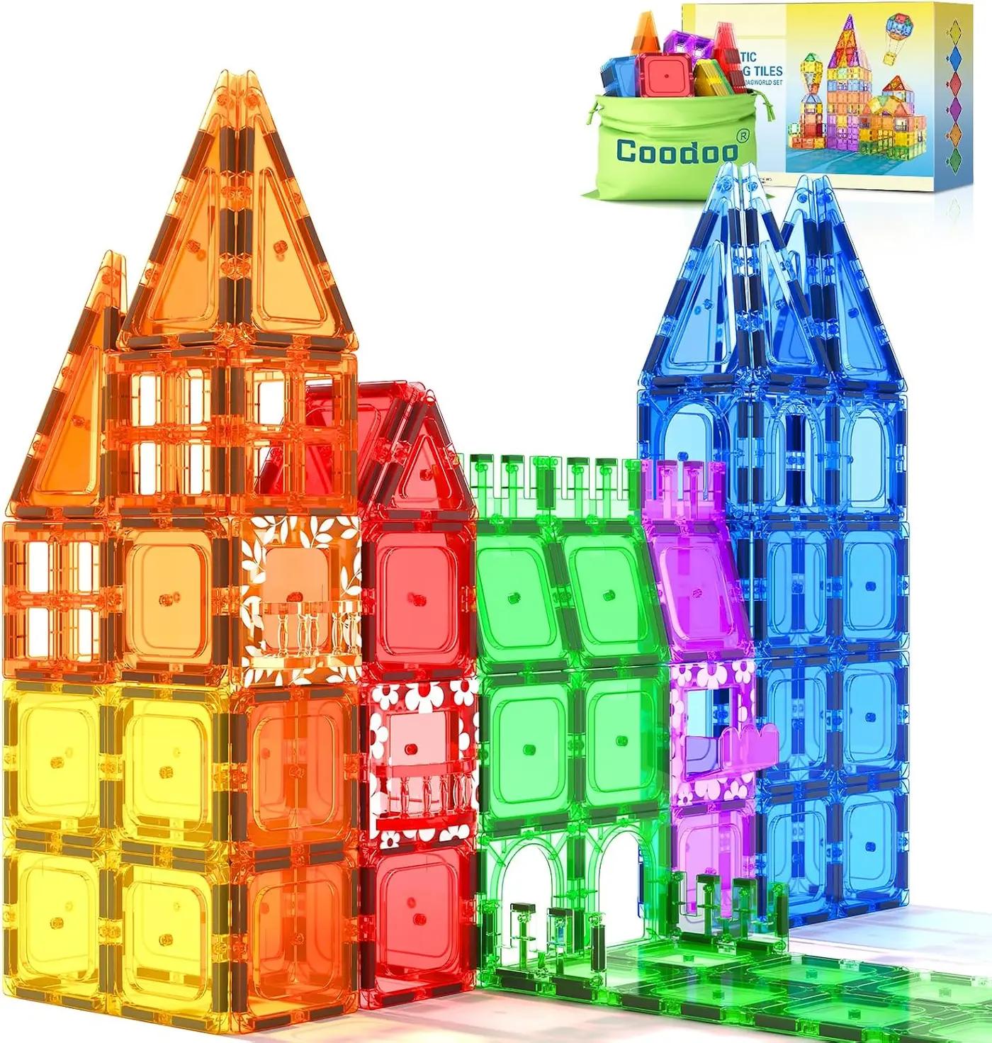 Coodoo 60 PCS Magnetic Building Tiles Kids Toys STEM Magnetic Blocks Sensory Toys Kids Games Magnet Building Toy for Boys and Girls Aged 3+, Kid Brain Development Preschool Kindergarten Toddler Toy