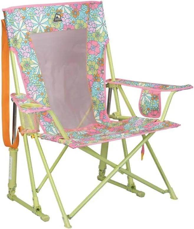 GCI Outdoor Comfort Pro Rocker Camping Chair | Portable Folding Rocking Chair with Durable Armrests &amp; Drink Holder — Floral