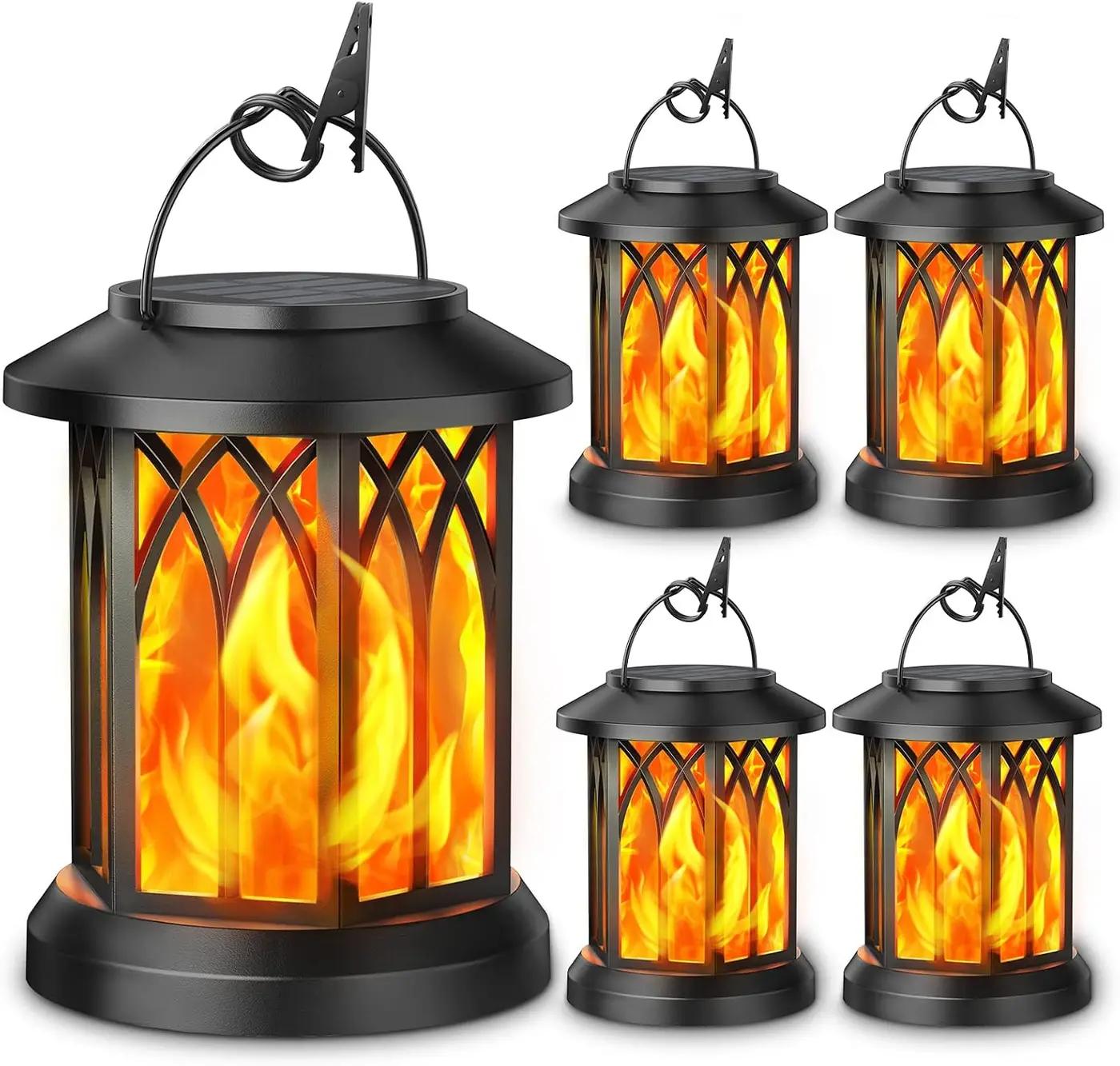 KOOPER 4 Pack Solar Lantern Outdoor Lights, Upgraded Flickering Flame Solar Lanterns Lights Outdoor Waterproof, Hanging Lantern Decorative, Solar Powered Lanterns for Yard Patio Path Tree Garden Decor Global Recycled Standard