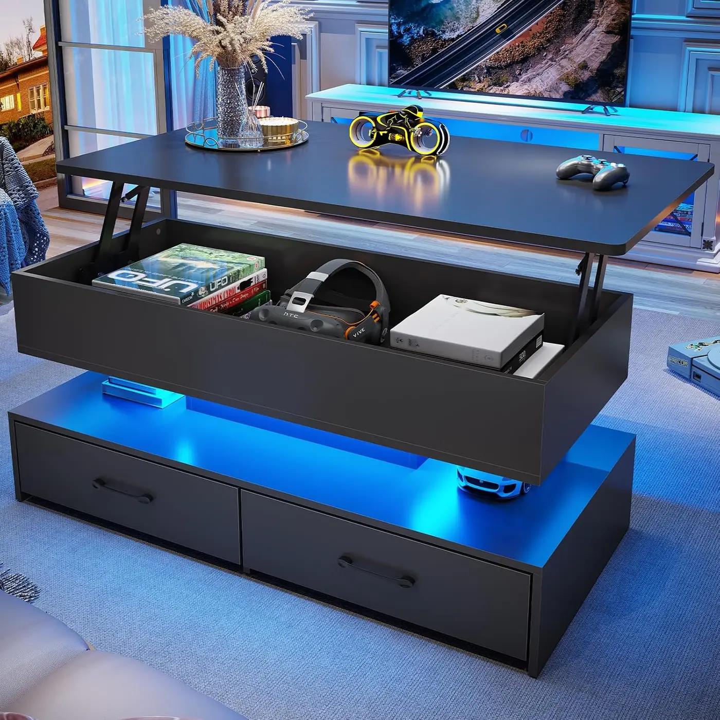 SEDETA 40" Lift Top Coffee Table, Coffee Tables with Storage for Living Room, Small Coffee Table with 2 Drawers &amp; LED Light for Dining Reception Room, Black The Forest Stewardship Council