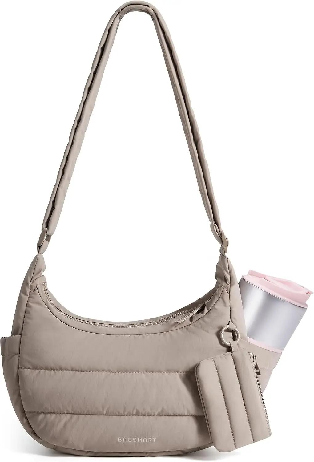 BAGSMART Crossbody Purses for Women with Adjustable Strap, Small Puffer Hobo Bags, Compact Fluffy Shoulder Handbags Pouch