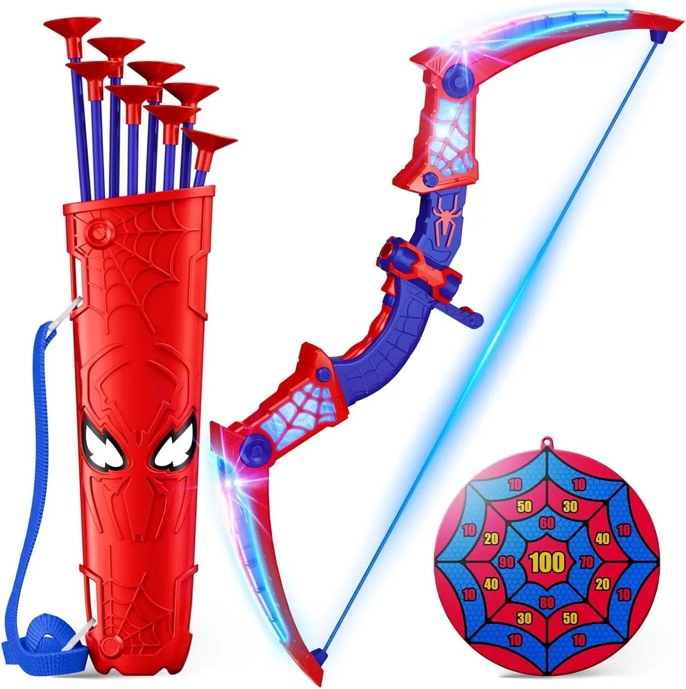 Spider Toys for Boys Age 3-4 4-6 6-8 8-12, Kids Toy BowArrow Shooting Set with Red &amp; Blue LED Lights, Spider Quiver &amp; Web Target, 8 Suction Cup Arrows, Toys Gifts for 3 4 5 6 7 8 9 10 12 Year Old Boys