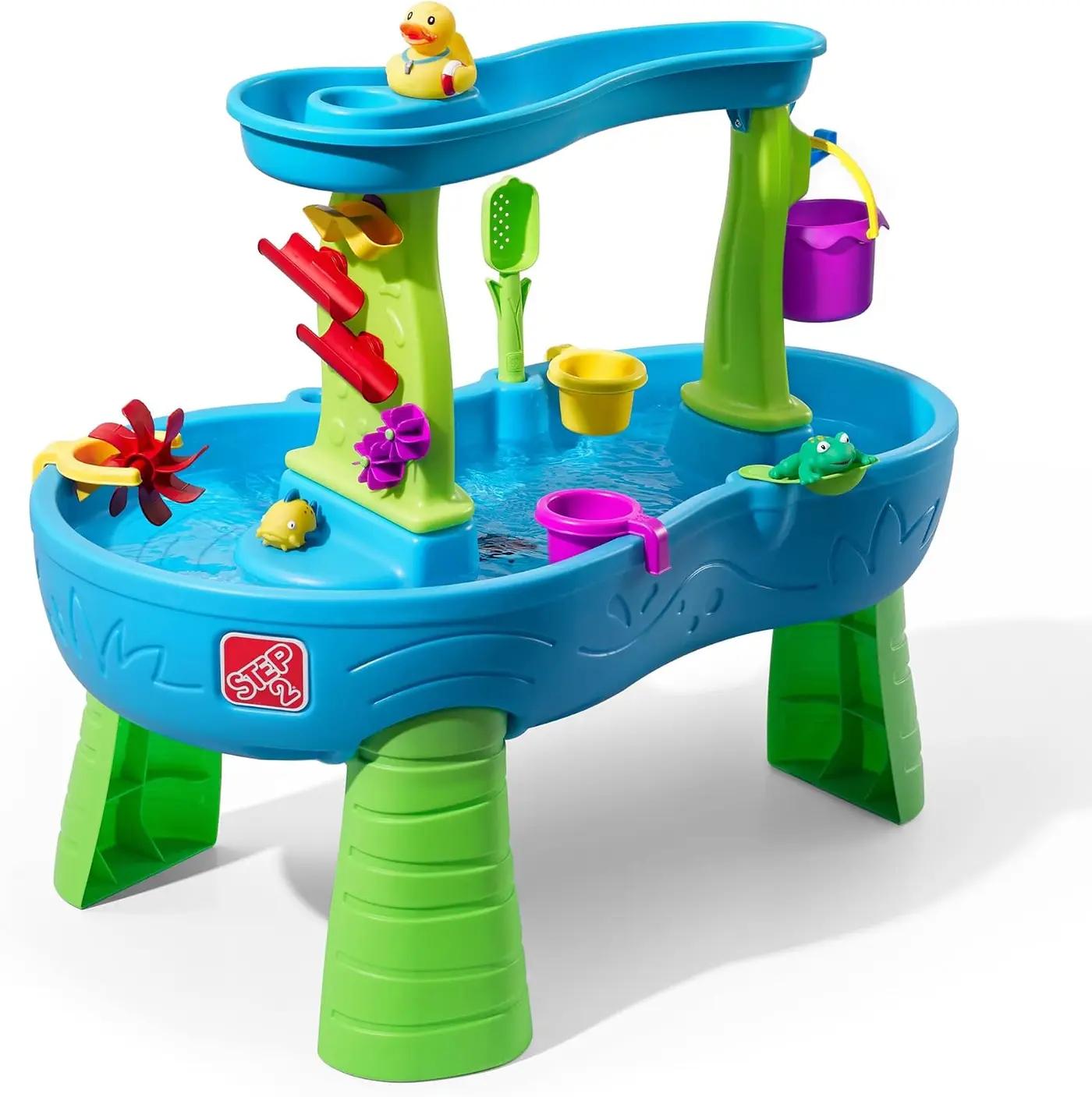 Step2 Rain Showers Splash Pond Water Table, Kids Water and Sand Activity Sensory Playset, Summer Outdoor Toys, 13 Piece Water Toy Accessories, For Toddlers 1.5+ Years Old, Blue &amp; Green