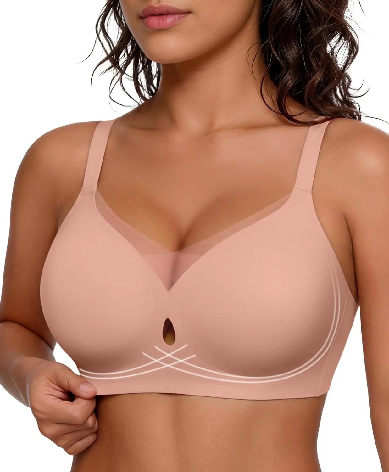 Popilush Wireless Bras for Women - Push Up Full Coverage Seamless Supportive Bra No Underwire Mesh Crossover T-Shirt Bralette