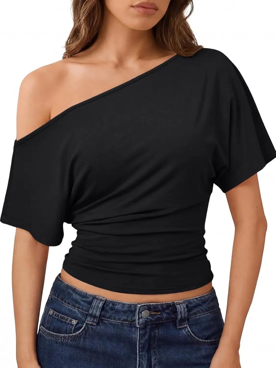 Trendy Queen Off the Shoulder Tops for Women 2026 Summer Short Sleeve Shirts Casual Cute Spring Clothes Y2k T Shirts