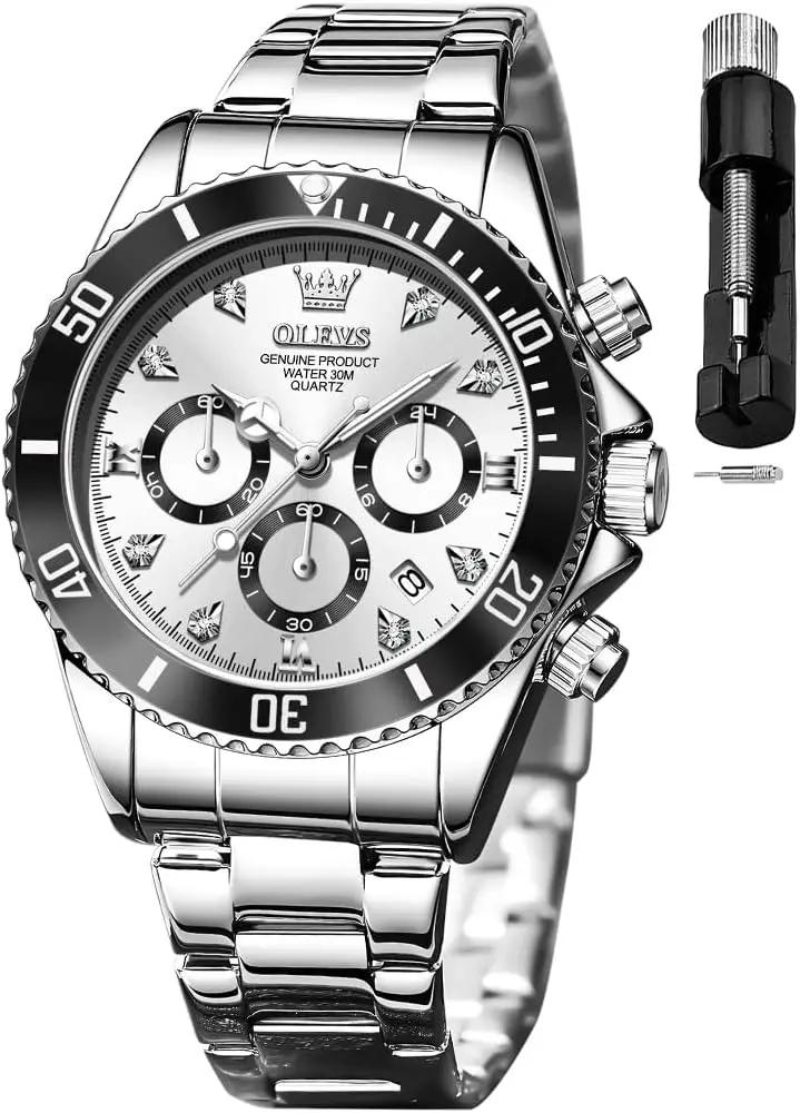 OLEVS Womens Watch Fashion Dress Diamond Female Watches for Ladies Analog Quartz Stainless Steel Waterproof Luminous Day Date Two Tone Wristwatch
