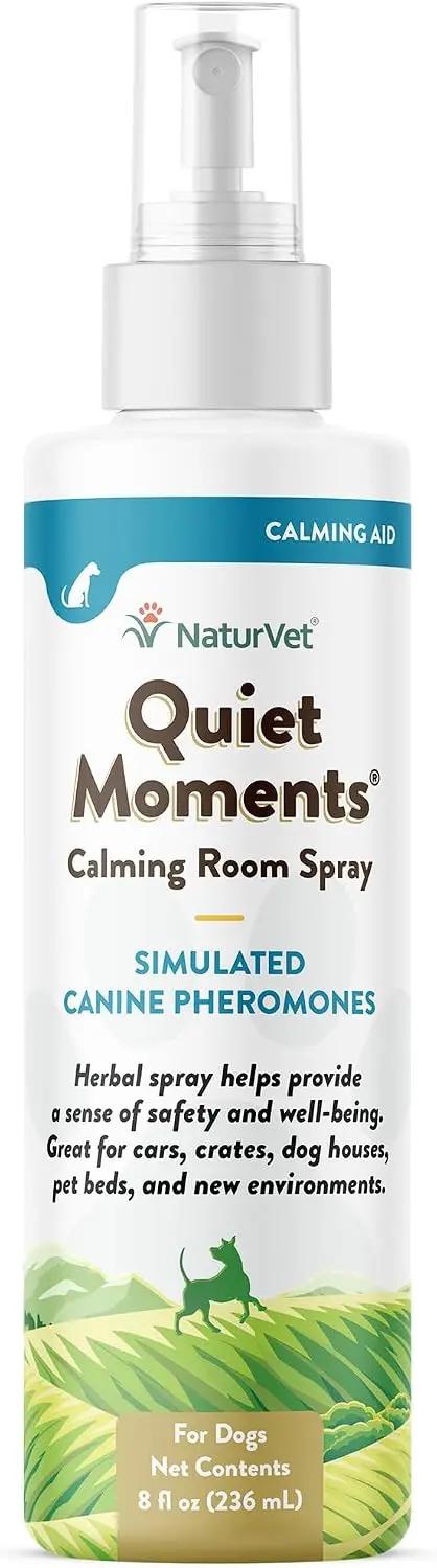 NaturVet Quiet Moments Herbal Calming Room Spray Dog Supplement - Ideal for Cars, Dog Crates, New Environments - Helps Reduce Pet Stress, Storm Anxiety, Motion Sickness - 8 Oz.
