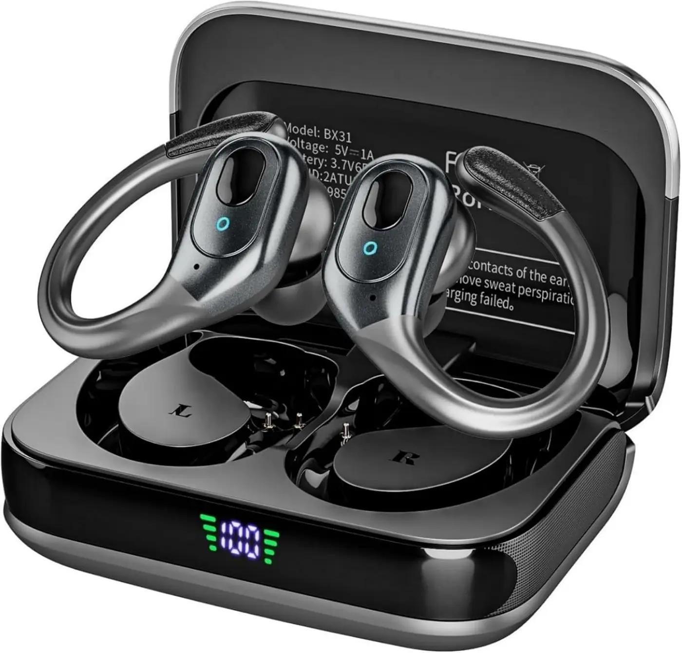 sajawass Wireless Earbuds, Sports Bluetooth Headphones, 75Hrs Playtime Ear Buds with LED Power Display, Noise Canceling Headset, IPX7 Waterproof Earphones for Workout/Running
