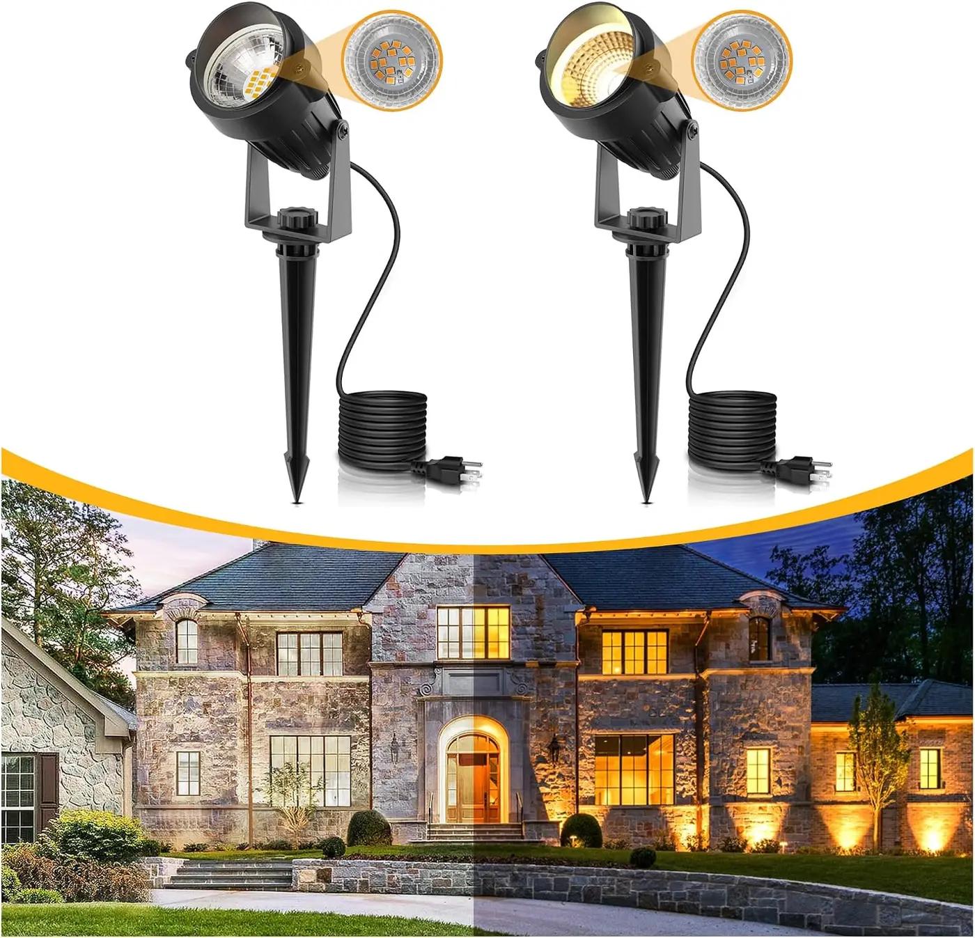 L LOHAS LED 5W Dusk to Dawn Outdoor Lighting, Auto On/Off 3000K Landscape Outdoor Spotlight, IP66 Waterproof Plug in Spot Lights for Yard, Garden, House, Pathway, Plant, UL Listed (2 Pack) Global Recycled Standard