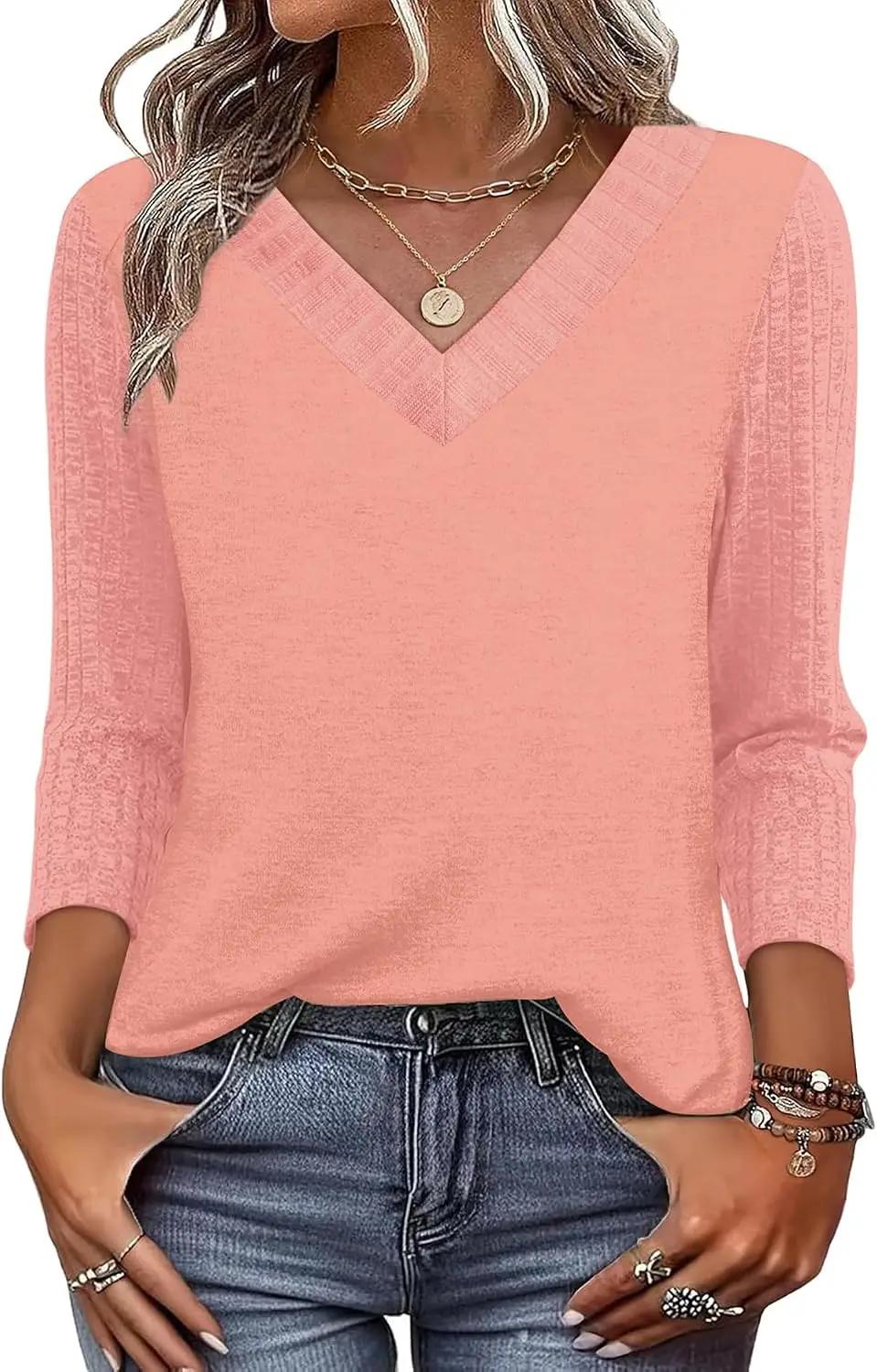 WIHOLL 3/4 Length Sleeve Womens Tops Lightweight Spring Outfits Plus Size Casual Summer T-Shirts OEKO-TEX STANDARD 100