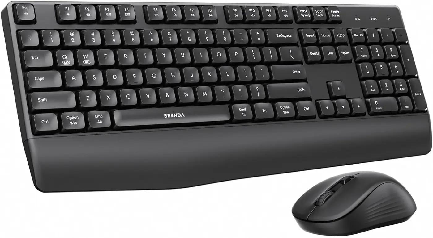 seenda Wireless Bluetooth Keyboard and Mouse Combo, COE200 Ergonomic Wireless Keyboard Mouse with Wrist Rest, Multi-Device Connection, Full-Size, Compatible for Computer/Laptop/Mac/MacBook, Black ClimatePartner certified