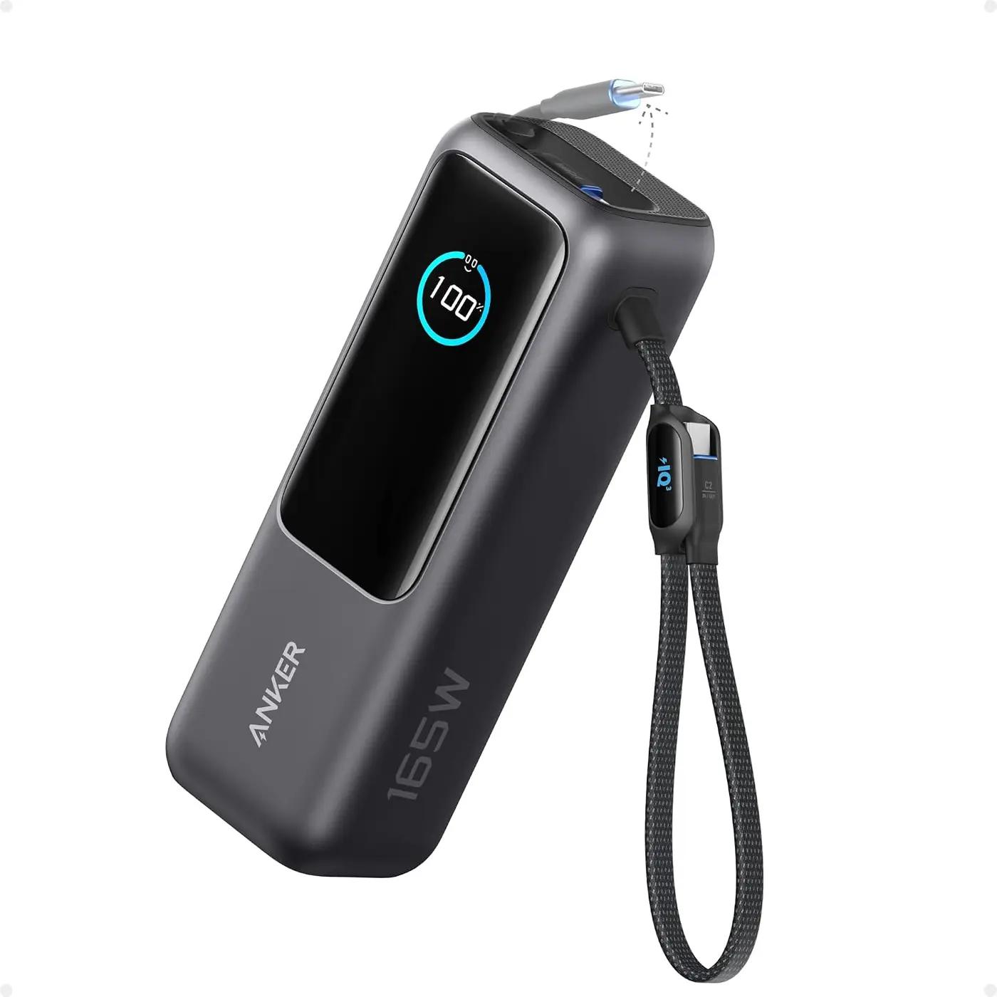 Anker Laptop Power Bank, 25,000mAh Portable Charger with Triple 100W USB-C Ports, Built-in Retractable Cables, Flight-Approved for Travel, iPhone 17/16 Series, MacBook, Samsung, and More ClimatePartner certified