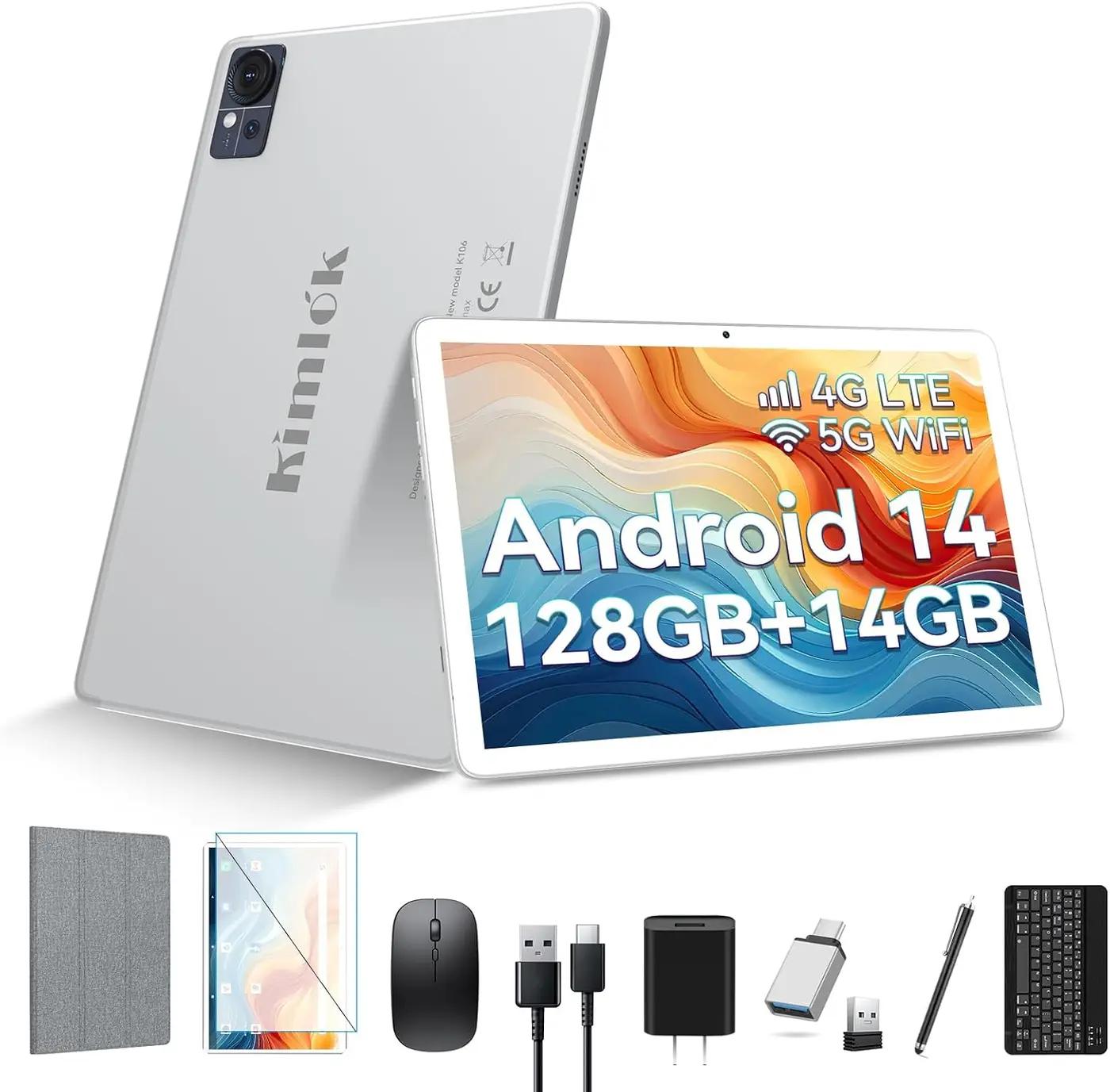Tablet 10 inch Android 14 Tablets 2025 Latest Octa-Core Tableta, Dual 4G Cellular Tablet with 128GB+14GB+1TB Expand, 5G WiFi Android Tableta with Keyboard, 8000mAh, GPS, 13+8MP Camera, Full HD Display