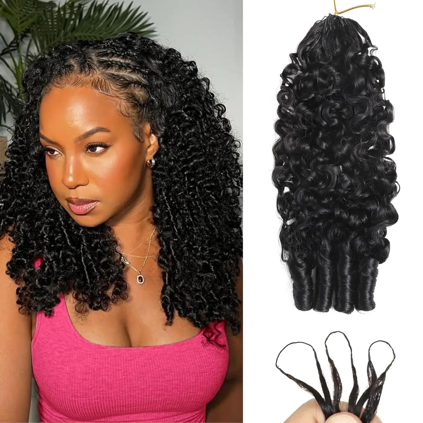 Beauty Queen Burmese Curly Crochet Human Hair 16inch 120g Knotless Pre-Separated Feather Human Crochet Hair Lightweight Reusable Remy Hair Extensions With Spiral Curl for Women Natural Black Color