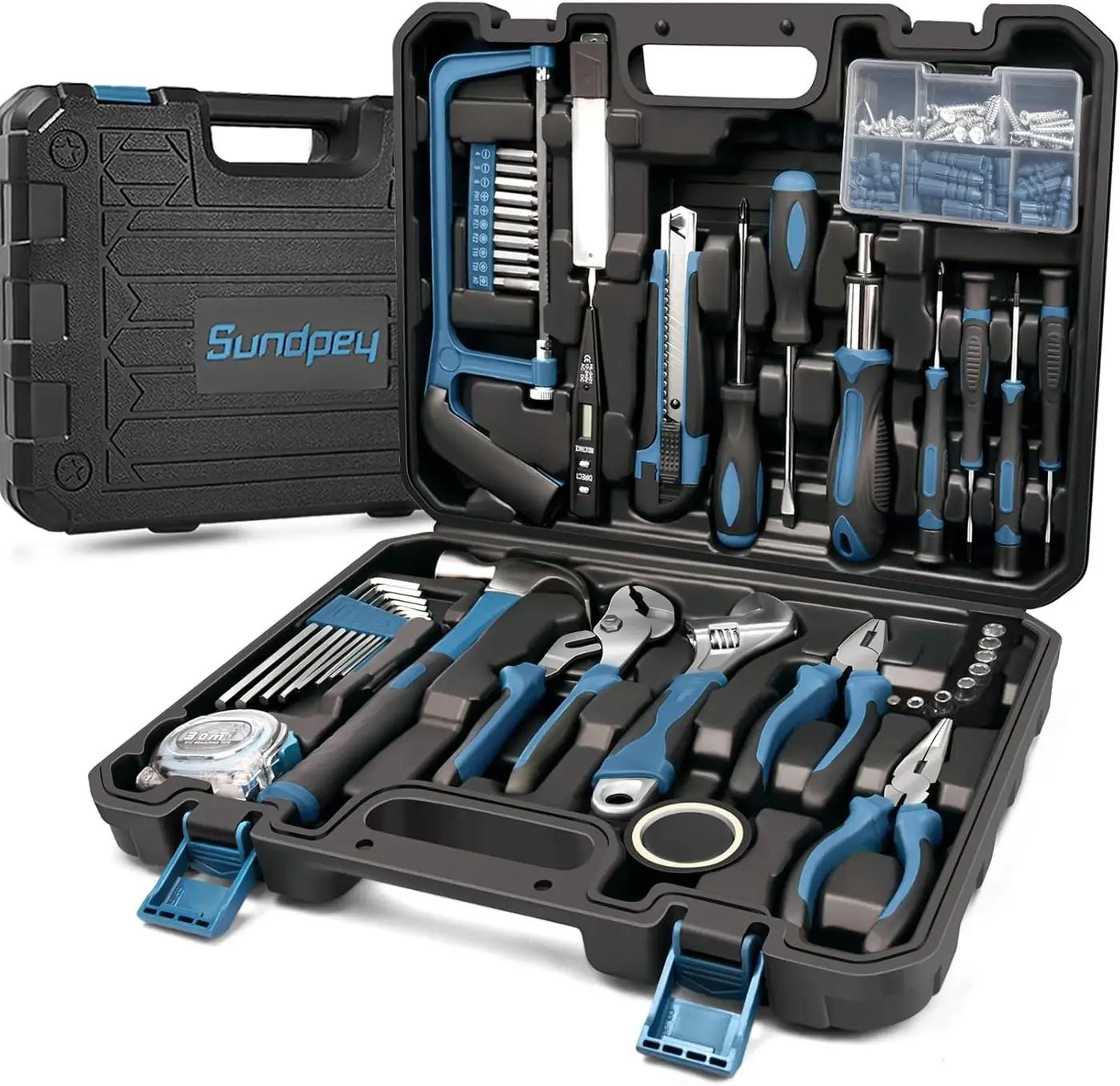 Sundpey Home Tool Kit 148-Pcs - Household Basic portable Hand Repair Tool Set with Case &amp; Ratcheting Screwdriver &amp; Hex Key &amp; Pliers &amp; Wrench &amp; Voltage Tester &amp; Water Pump Plier for Men Women