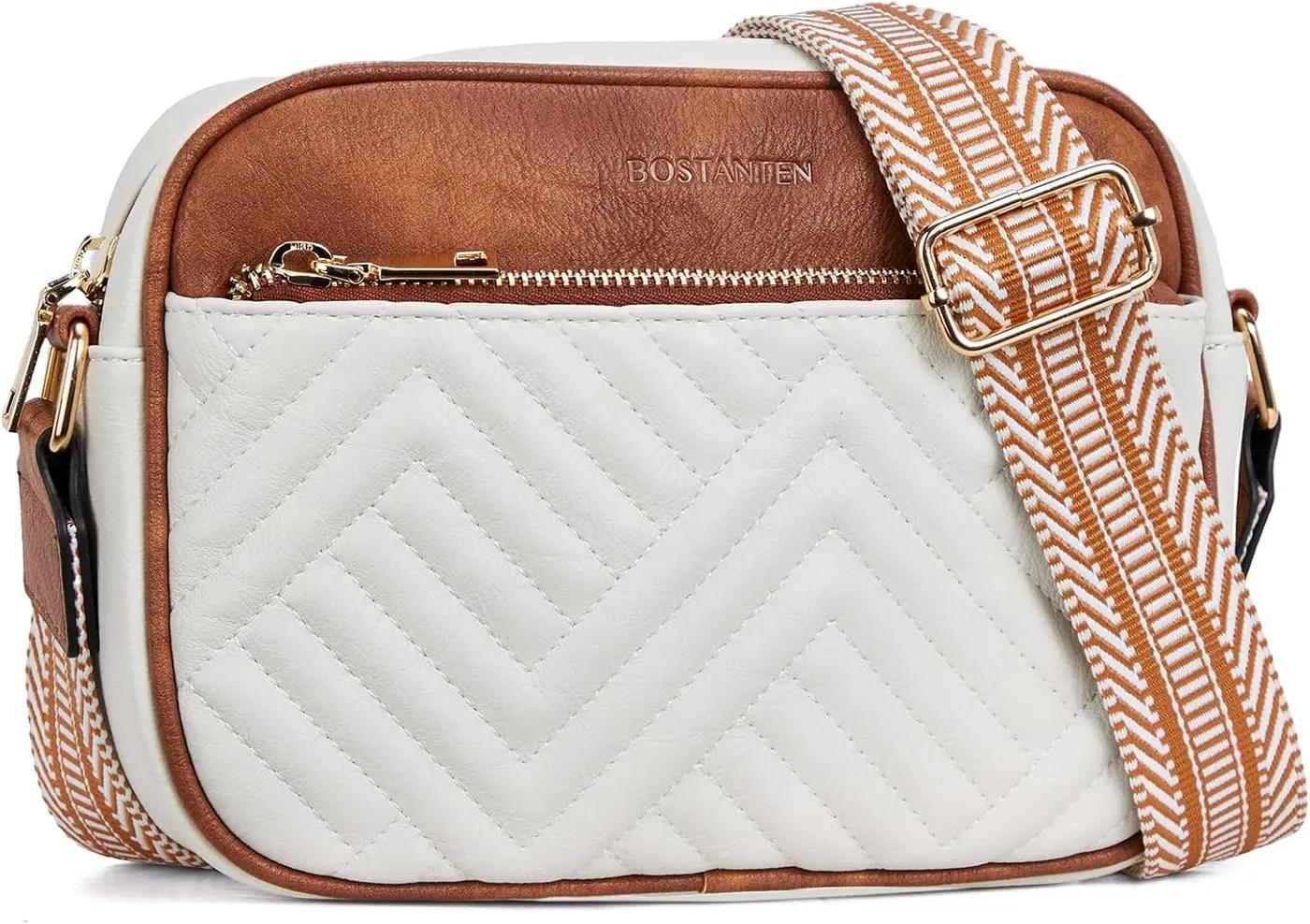 BOSTANTEN Quilted Crossbody Bags for Women Vegan Leather Purses Small Shoulder Handbags with Wide Strap Global Recycled Standard