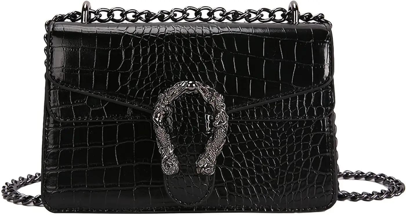DEEPMEOW Leather Shoulder Bag Chain Purse for Women - Fashion Crossbody Bags Vintage Snake Print Underarm Bag Square Satchel Handbag