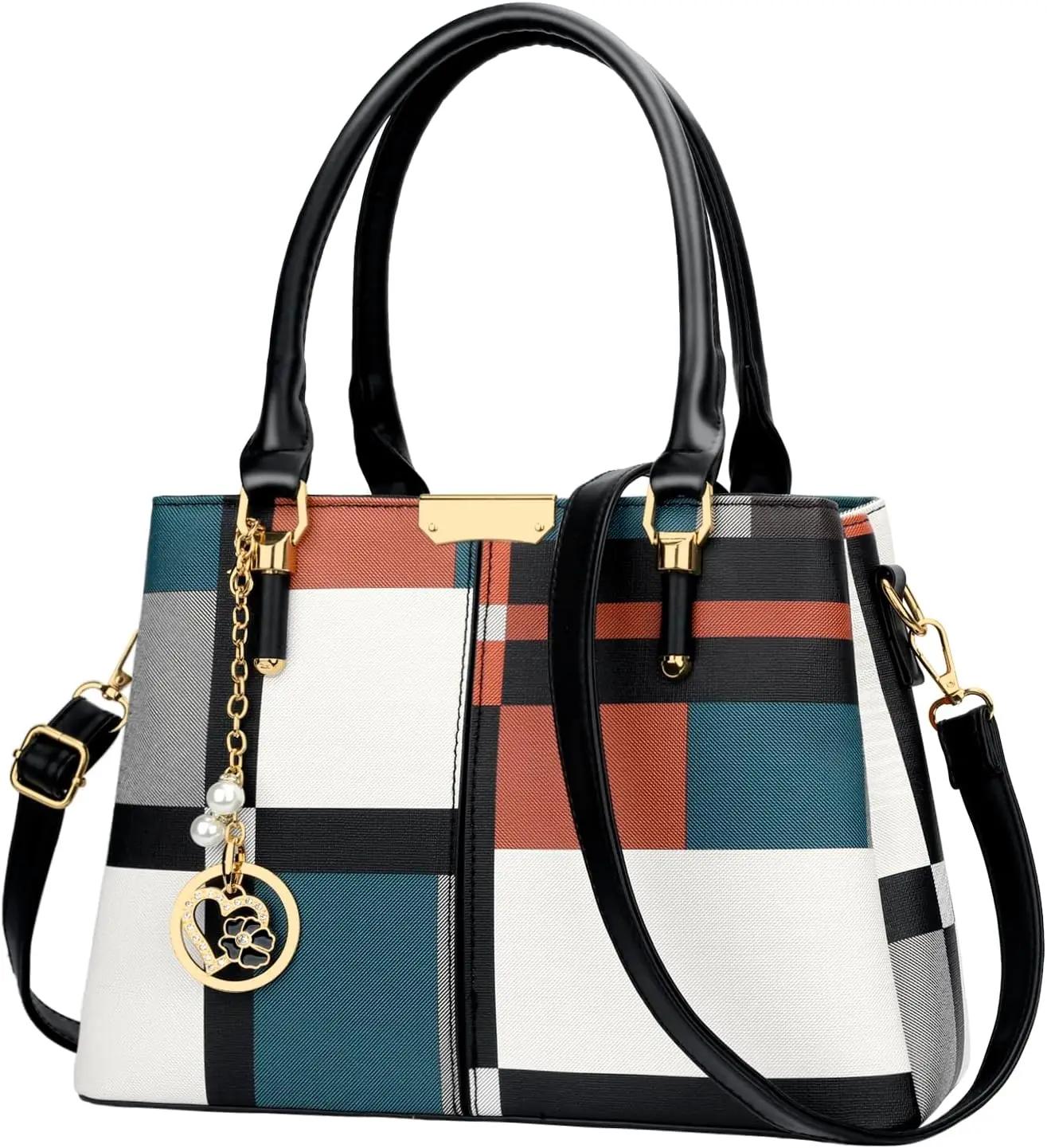 KKXIU 3 Zippered Compartments Purses and Handbags for Women Top Handle Satchel Shoulder Ladies Bags
