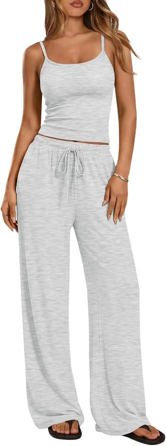 Trendy Queen Women's 2 Piece Lounge Set Spring Outfits - Camisole Top &amp; Wide Leg Pants OEKO-TEX STANDARD 100