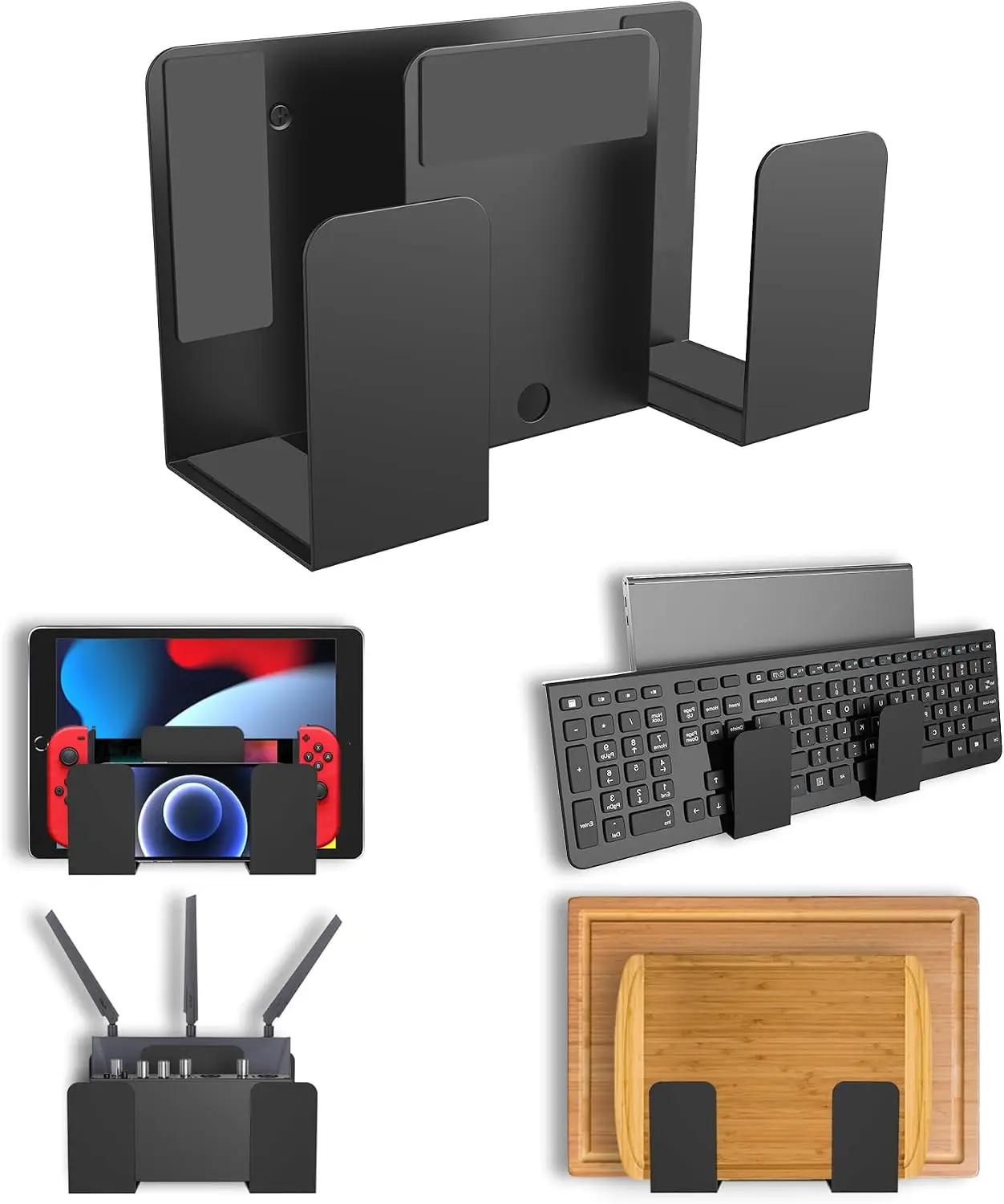 Universal Wall Mount for Laptop/Keyboard/Tablet/Kindle/Router/Modem/Cable Box Wall Shelf Holder Organizer Fit for Electronics Desk Side&amp; Bedside Storage (Black)