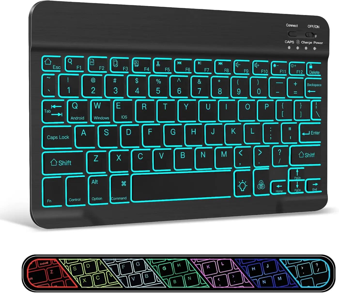 XIWMIX Ultra-Slim Wireless Bluetooth Keyboard - 7 Colors Backlit Universal Rechargeable Keyboard Compatible with iPad Pro/iPad Air/iPad 9.7/iPad 10.2/iPad mini and Other iOS Android Windows Devices