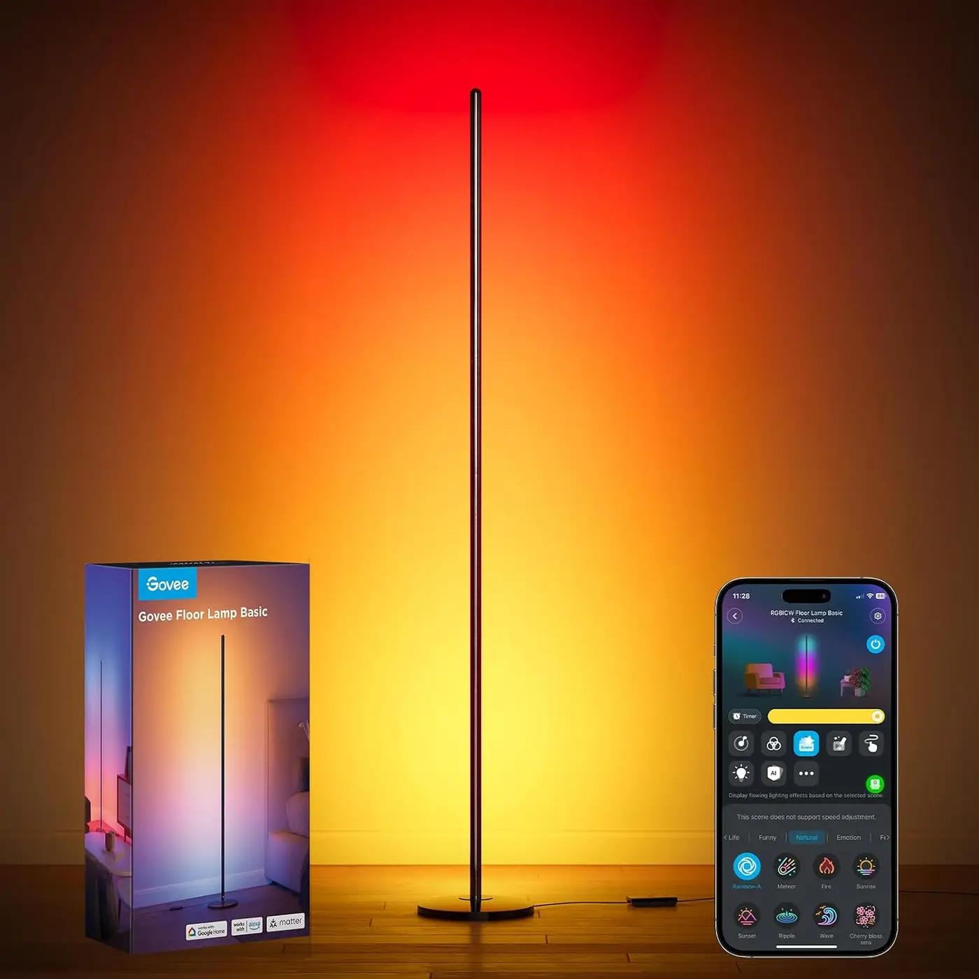 Govee RGBIC Floor Lamp Basic, 1000lm LED Corner Lamp Compatible with SmartThings, Alexa, and Matter, Modern Floor Lamp with Music Sync and 16 Million DIY Colors, Standing Lamp for Bedroom Living Room ClimatePartner certified