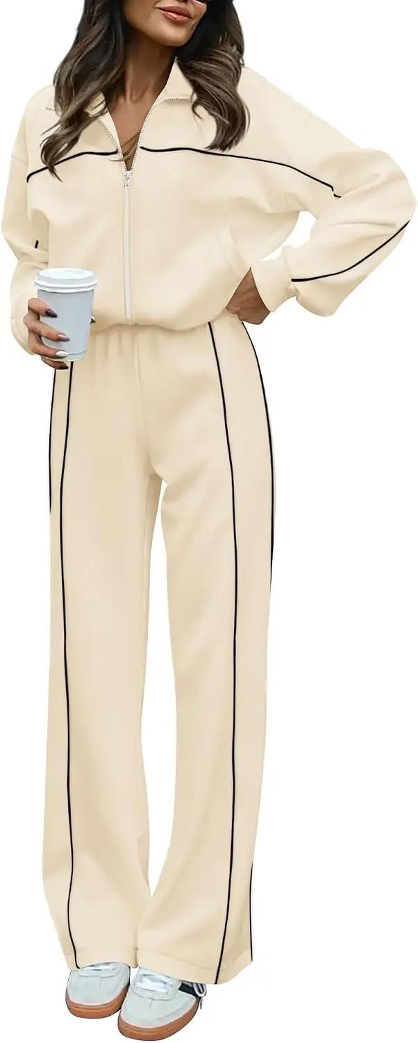 BTFBM Women's Two Piece Tracksuit Spring 2026 Long Sleeve Zip Up Sweatshirt Long Pants Outfits Jogger Sweatsuit Sets
