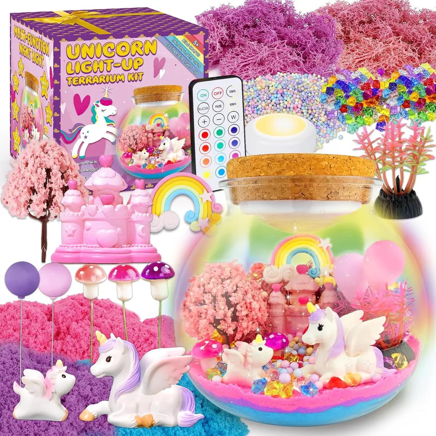 7july Unicorn Terrarium Crafts Kit for Kids-LED Night Light Up &amp; Remote Unicorn Birthday Gifts Toys for Girls Ages5 6 7 8 9 10 Year Old-Christmas Gifts for Girls