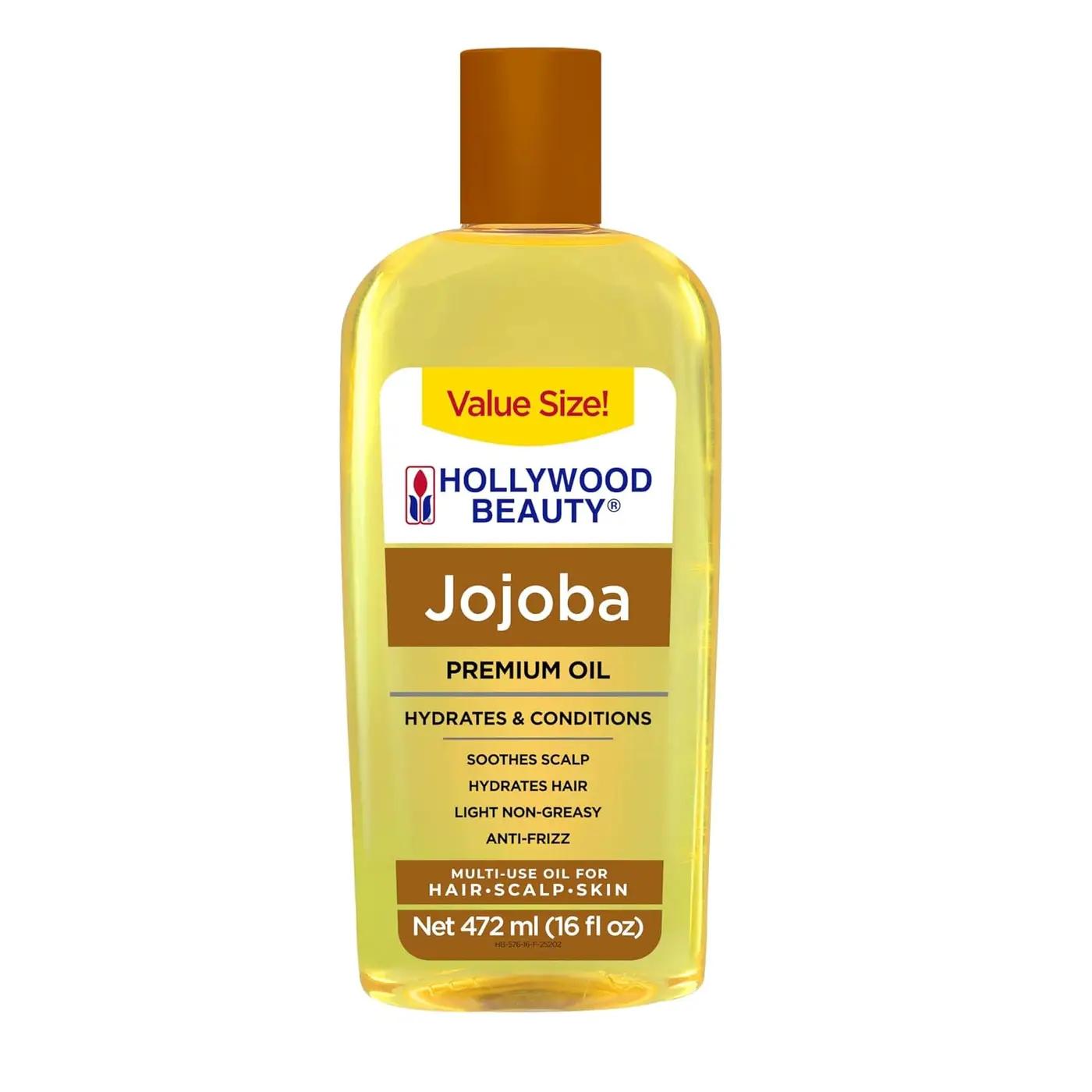 Hollywood Beauty Jojoba Oil for Hair, Scalp, and Skin, VALUE SIZE 16 fl oz - Hydrates and Conditions