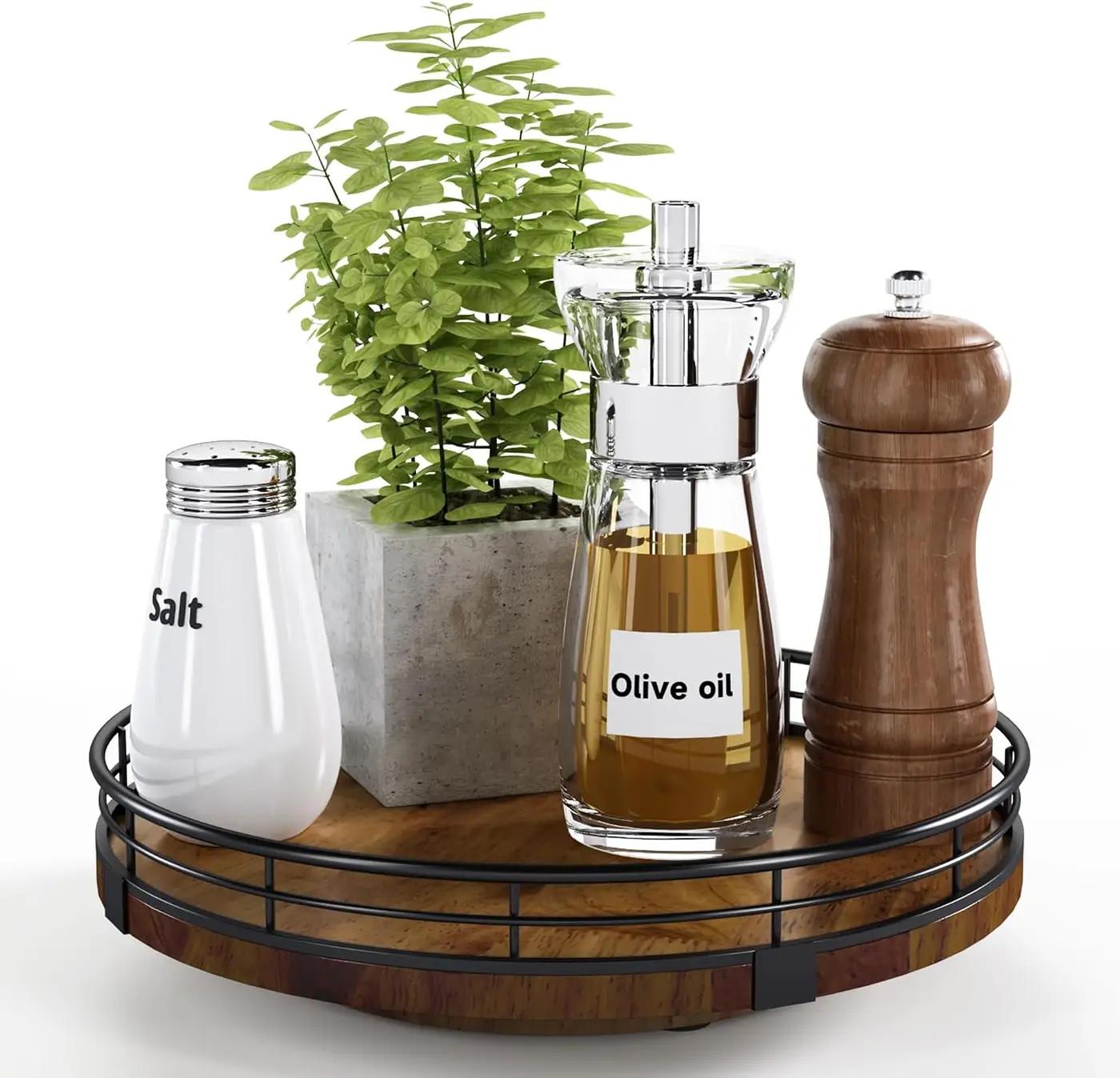 Farmhouse Oak 9" Lazy Susan Turntable Organizer for Cabinet, Round Wooden Lazy Susan Organization and Storage for Dining Table, Pantry, Kitchen, Countertop, Cupboard,Home Decor, Walnut Wood The Forest Stewardship Council