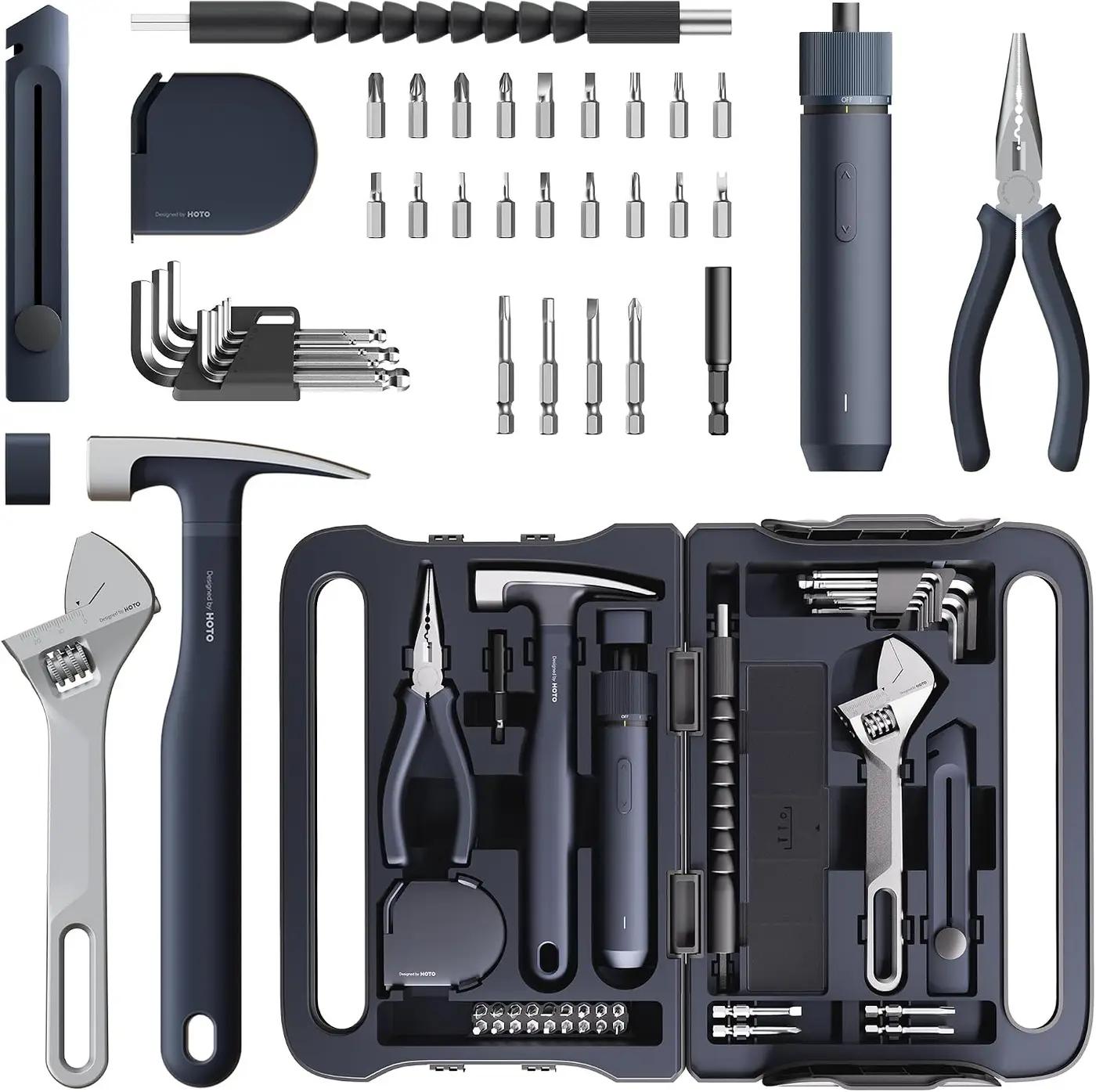 HOTO 40-Piece Tool Kit, Household Essentials Tool Set w/Smart Electric Screwdriver (LED, 3 Torque) + 14 Tools &amp; 26 Accessories | Pro-Grade Compact Organizer for Home, Dorm Repairs, DIY