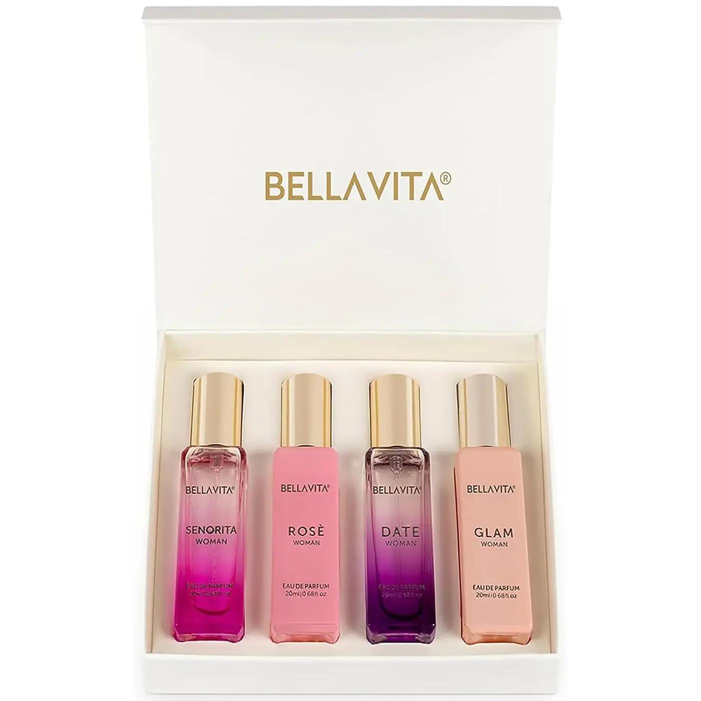 Bella Vita Luxury Bellavita Luxury Women's Perfume Gift Set with Rose, Senorita, Date, and Glam | 80ml | Perfume for Women | Pink Pepper, Yuzu, Floral Peach, and African Orange Notes | Long Lasting Women's Fragrance