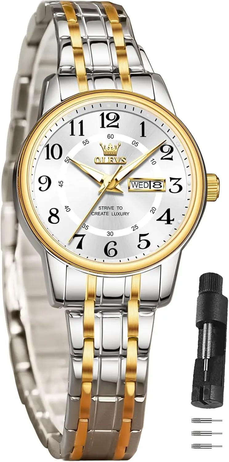 OLEVS Watch Women Two Tone Watches for Women with Date Dress Womens Watches for Small Wrists Luxury Easy Read Womens Watch Waterproof Blue/Black/Gold/Silver Dial Reloj para Mujer