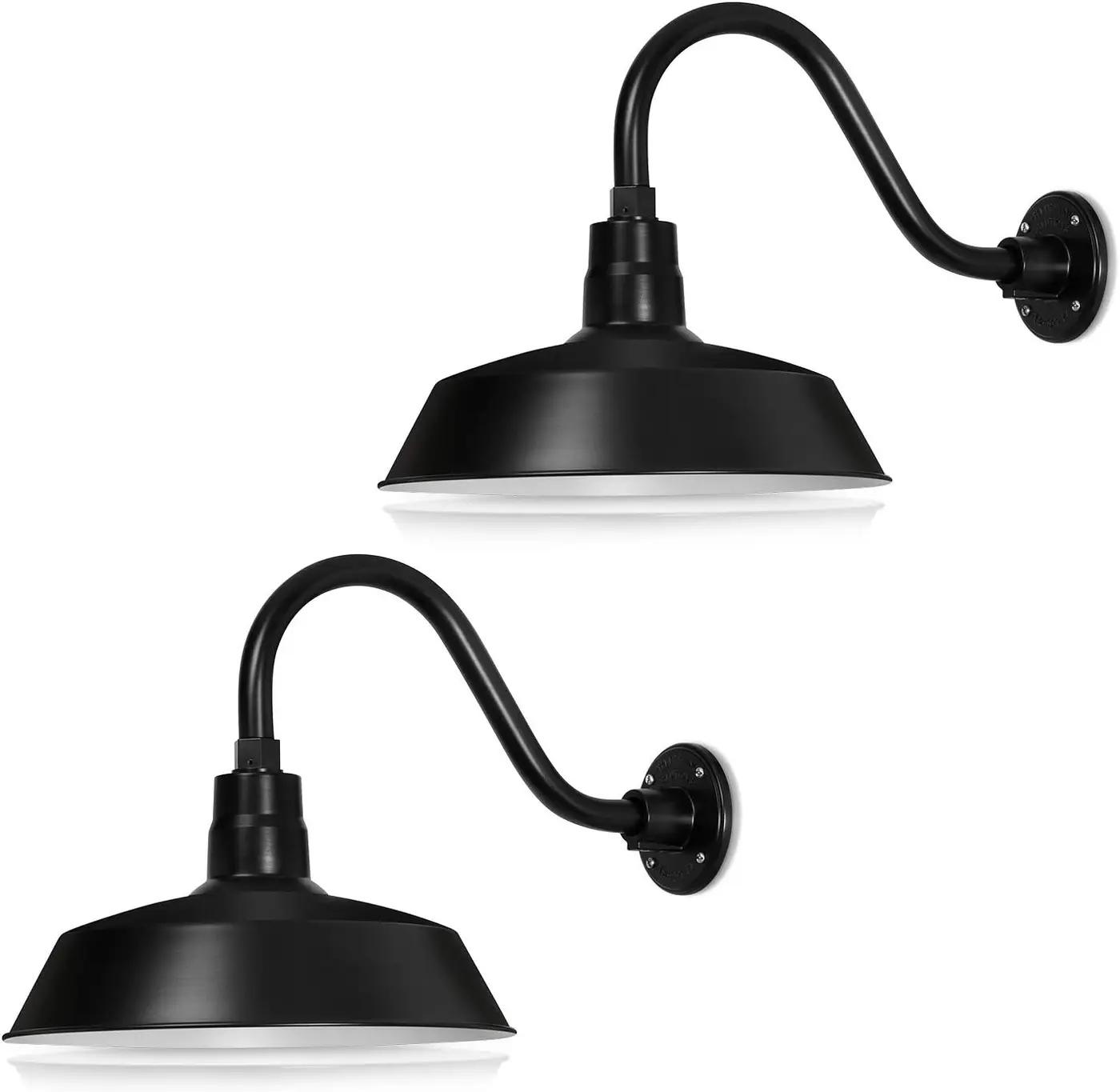 14in. Satin Black Outdoor Gooseneck Barn Light Fixture With 14.5 in. Long Extension Arm - Wall Sconce Farmhouse, Antique Style - UL Listed - 9W 900lm A19 LED Bulb (5000K Cool White) - 2-Pack