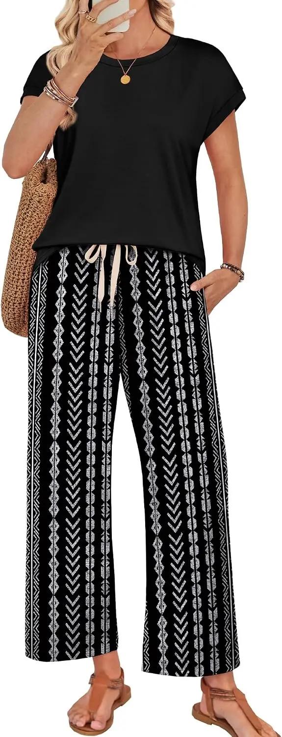 WIHOLL Two Piece Sets for Women Summer Spring Outfits Lounge Sets Beach Vacation Clothes Airport Travel Matching Clothing OEKO-TEX STANDARD 100