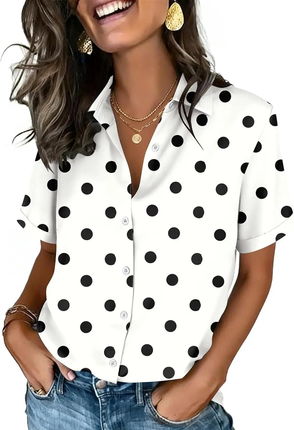 Zeagoo Button Down Shirts for Women Short Sleeve Collared Tops Dressy Casual V Neck Blouses Global Recycled Standard
