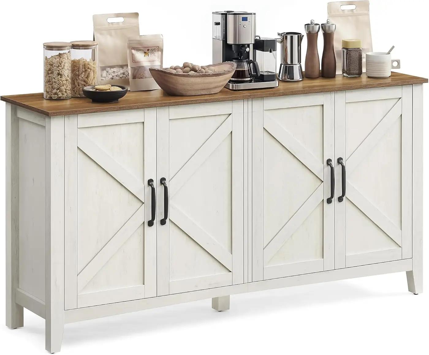 VASAGLE LIRY Collection - Storage Cabinet, Buffet Cabinet, Sideboard, Credenza, with Adjustable Shelves, for Living Room, Entryway, Rustic White and Honey Brown ULSC381W01