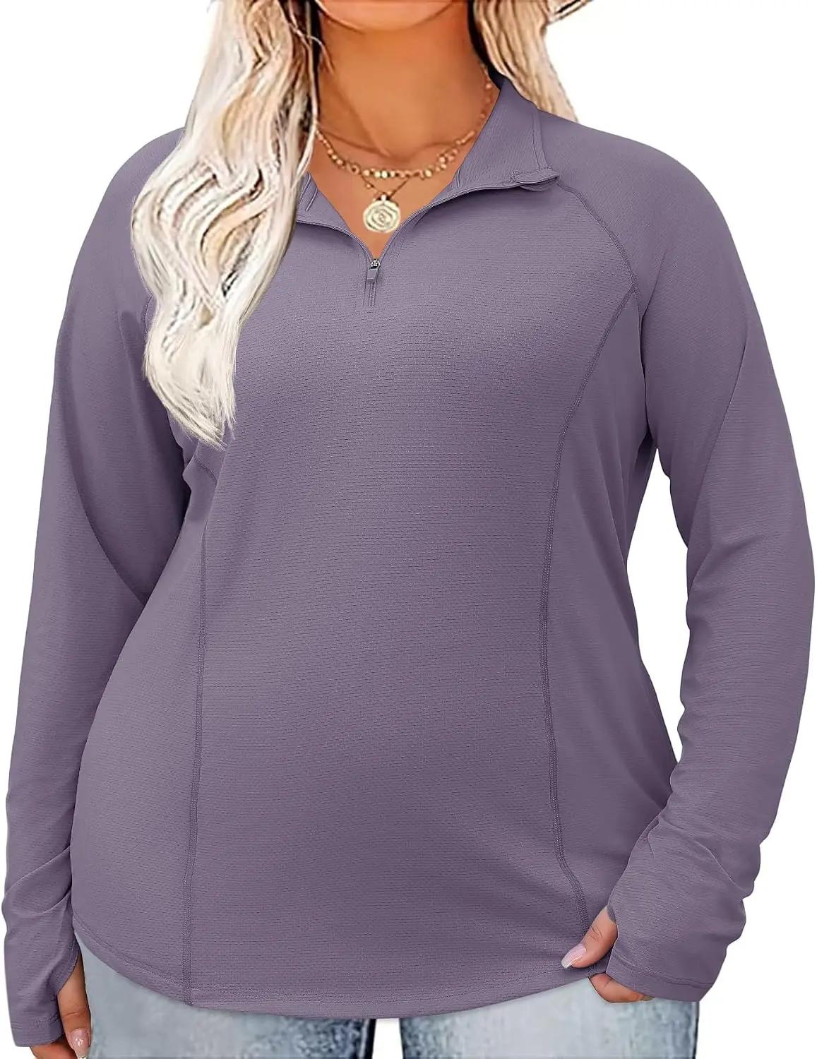 LOMON Womens Plus Size Workout Tops Long Sleeve 1/4 Zip UV Sun Protection Quick Dry Hiking Athletic Shirts Rash Guard UPF 50+ ISCC PLUS