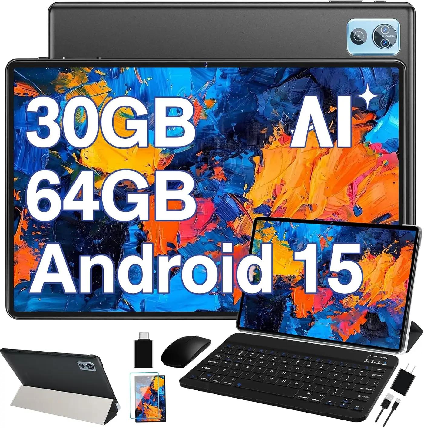 2026 Latest Tablet 10 inch Android 15 Tablets with Keyboard, 30GB RAM 64GB ROM 2.0GHz Octa-Core, Dual Camera, 2TB Expand, Widevine L1, 5G WiFi, BT 5.0, 2 in 1 Tableta PC (Black)