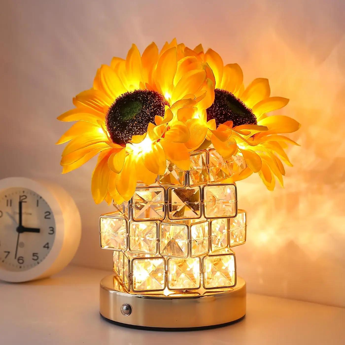 AMWGIMI AMWGIMI Sunflowers Flower Lamp,Rechargeable Cordless Touch Table Lamp,3-Colour Infinitely Dimming Small Night Light,Festival Restaurant Bedroom Bar Coffee Shop Birthday Gifts for Women Mom