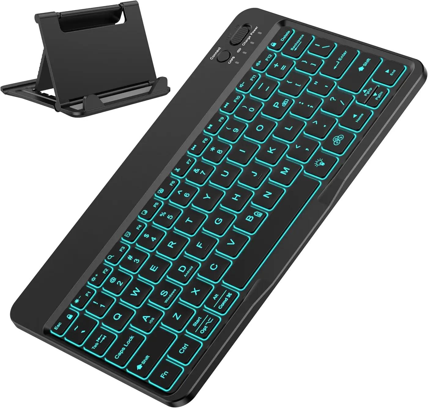 OMOTON Bluetooth Keyboard for Tablet/Android/Windows/iOS, with 7 Colors Backlight Rechargeable Wireless Mini Keyboard for Galaxy Tab A9+ / S9 FE / S10 / S11 / A11 Series etc, Black