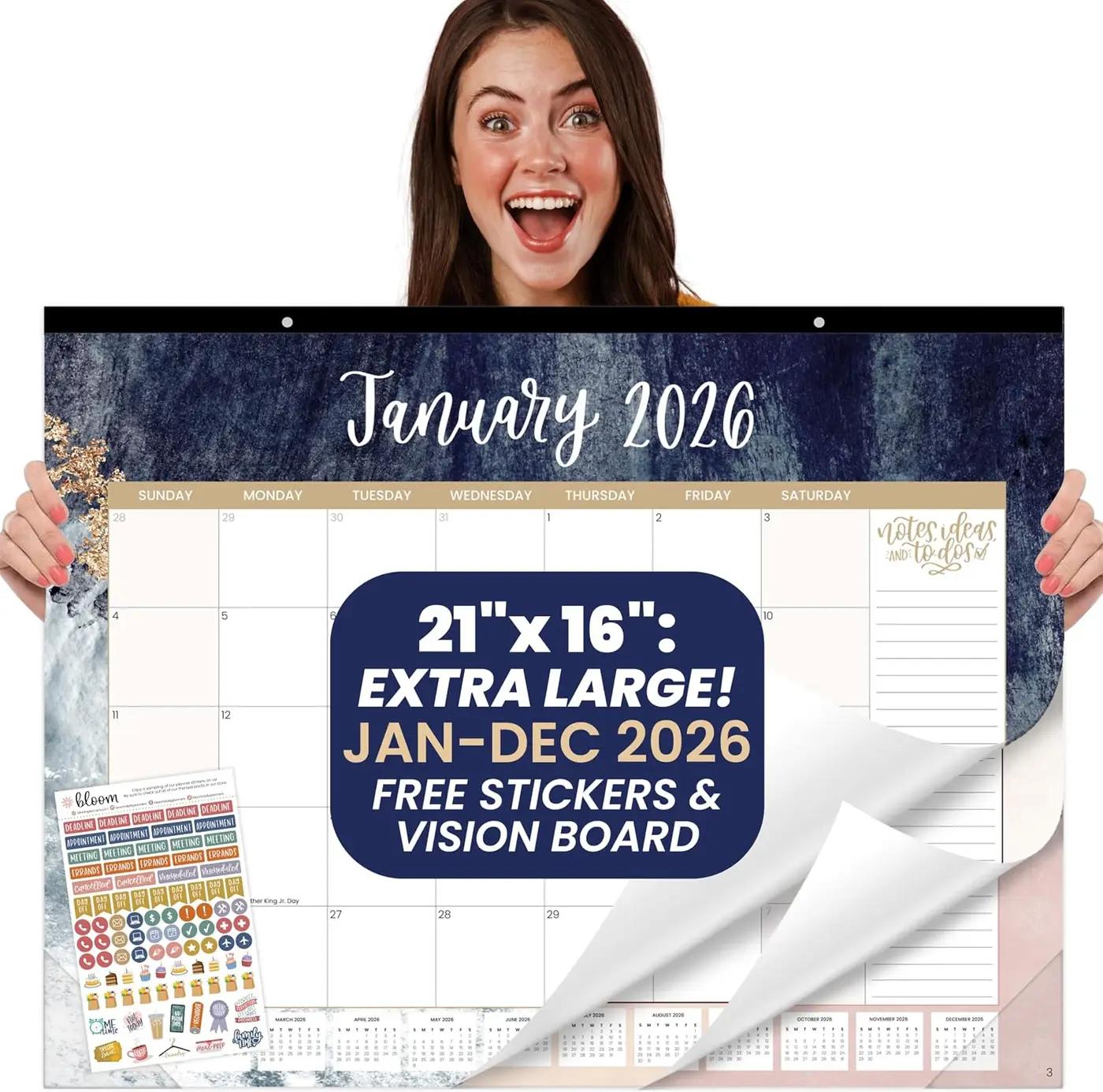 bloom daily planners 2026 Desk Calendar - January to December Large Wall Calendar - 21” x 16” Desktop &amp; Hanging Monthly Planner with Stickers for Home or Office - Watercolor